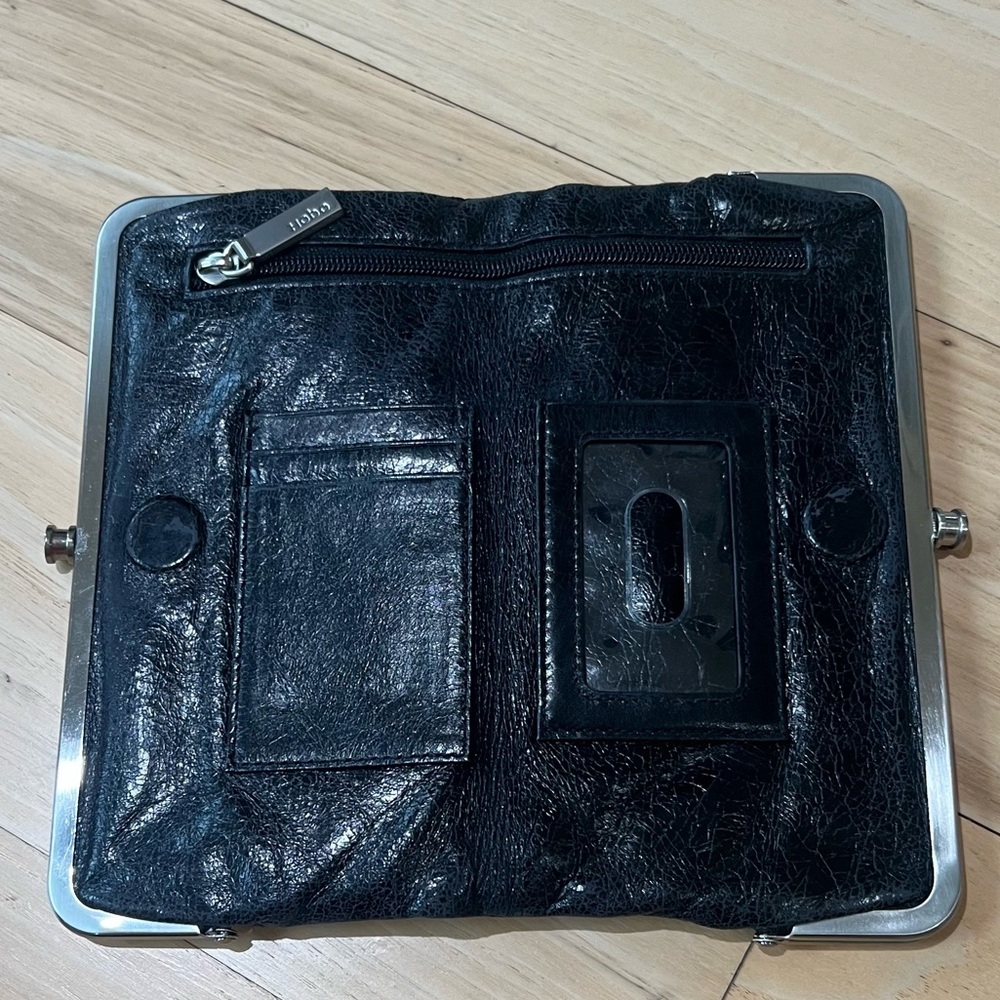 Hobo Textured Black Wallet with Silver Frame - Picture 3 of 8